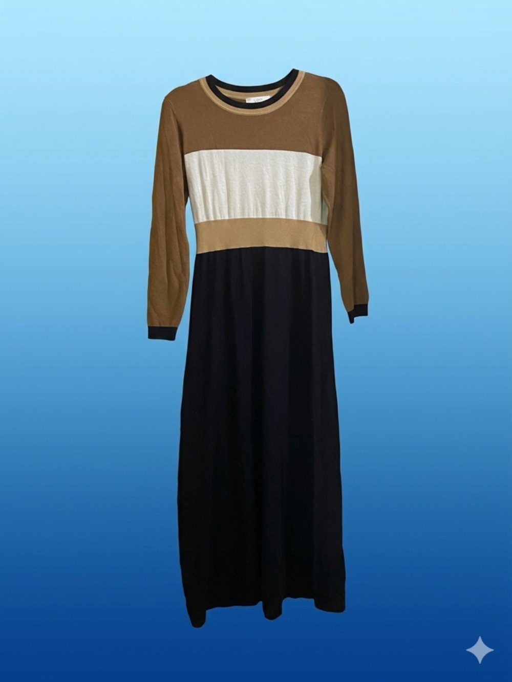 LOFT Colorblock Long Sleeve Maxi Dress in Brown, Cream & Black